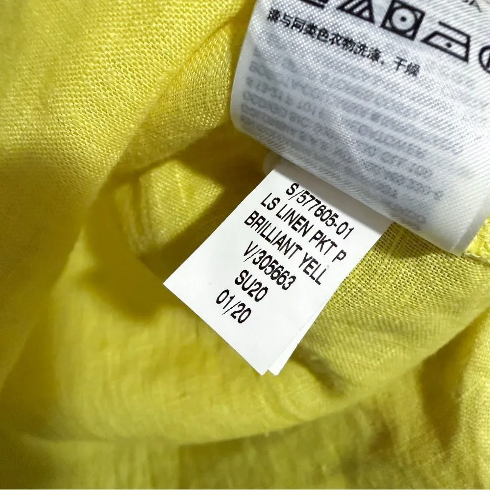 Gap 100% Linen Popover Pocket Shirt Size Medium Brilliant Yellow - Picture 7 of 8